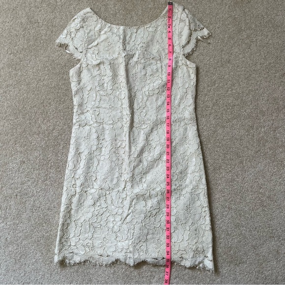 Eliza J Dress Womens 10 Ivory Lace Overlay Lined Shift Floral Summer Cap Sleeve - Picture 8 of 10